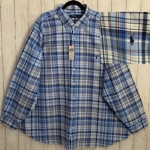 Polo Ralph Lauren Men’s 4XB Classic Blue Multi Plaid Oxford Shirt 100% Cotton
